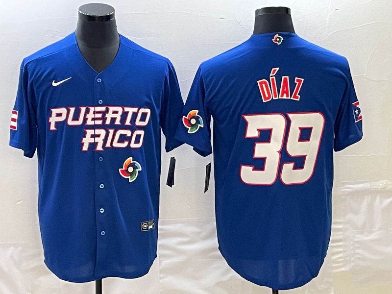 Men 2023 World Cub Puerto Rico #39 Diaz Blue Nike MLB Jersey->more jerseys->MLB Jersey